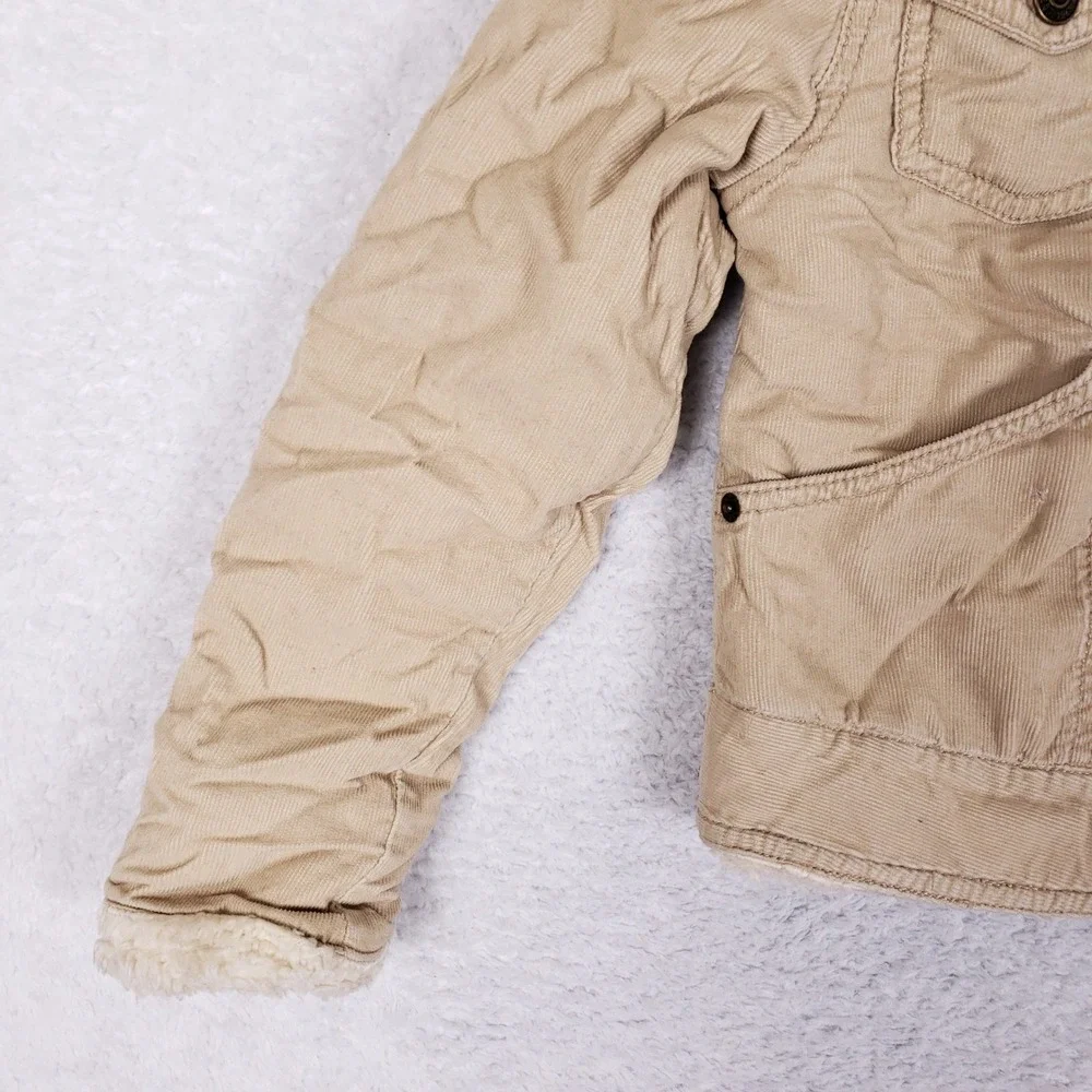 Gap Corduroy Sherpa Jacket Kids S 6 7 Embroidered Trucker Coat Beige Cozy